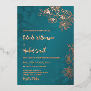 Rose Gold Peacock Green Floral Wedding