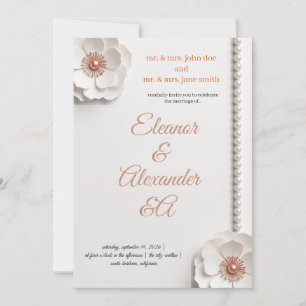 Rose Gold Pearl Floral Wedding Invitation Card