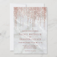 Rose Gold Pearl Marble Glitter Fringe Wedding Invi