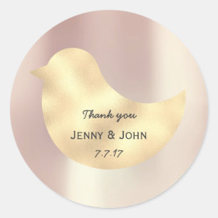 Rose Gold Pearly Silk Foxier Bird Thank you Classic Round Sticker