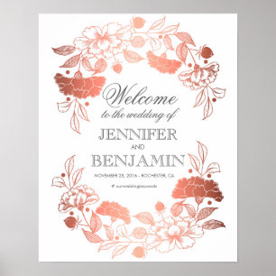 Rose Gold Peonies Elegant Wedding Welcome Sign