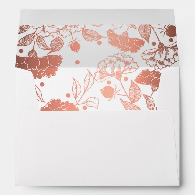 Rose Gold Peonies Floral Pattern Wedding Envelopes (Back (Bottom))