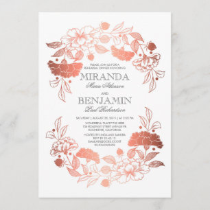 Rose Gold Peony Floral Elegant Rehearsal Dinner Invitation