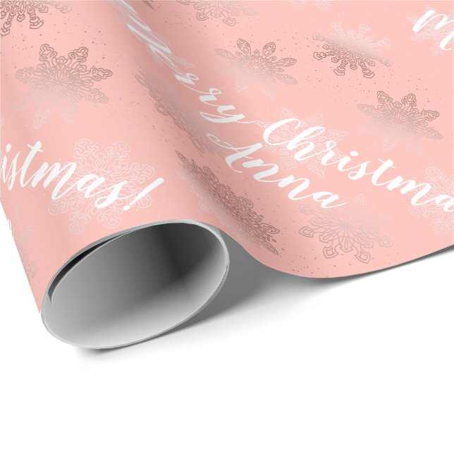 Rose Gold Personalised Christmas Pattern Wrapping Paper (Roll Corner)