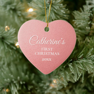 Rose Gold Personalised First Christmas Heart Ceramic Tree Decoration