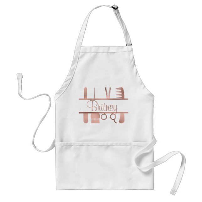 Rose Gold Personalised Hair Stylist Hairdresser Standard Apron (Front)