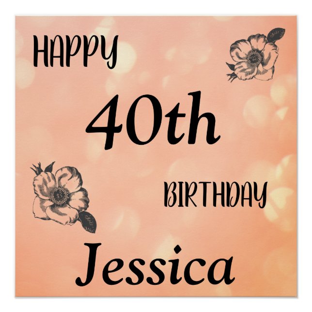 Rose Gold personalised Happy 40th Birthday Poster (Front)