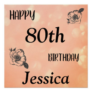 Rose Gold personalised Happy 80th Birthday Poster