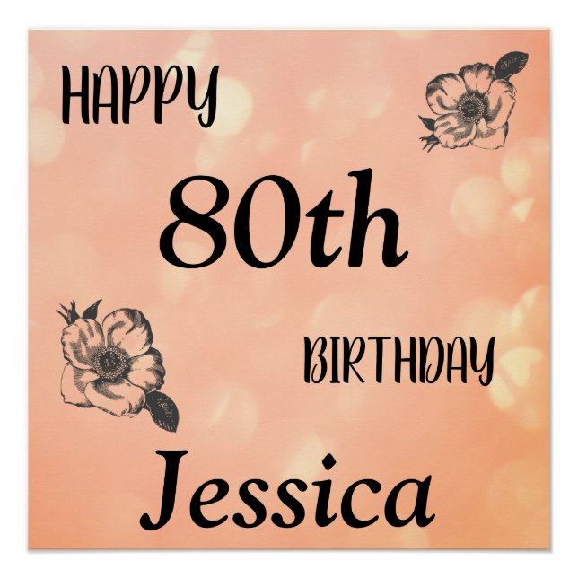 Rose Gold personalised Happy 80th Birthday Poster (Front)