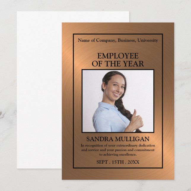 Rose Gold/Personalised Photo - Employee Award Card (Front/Back)