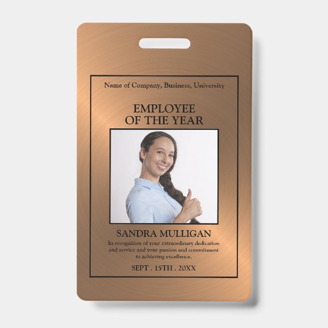 Rose Gold/Personalised Photo - Employee Award ID Badge (Front)