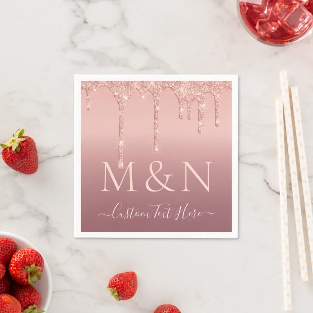 Rose Gold Personalised Text Letter Wedding Napkins (Insitu)