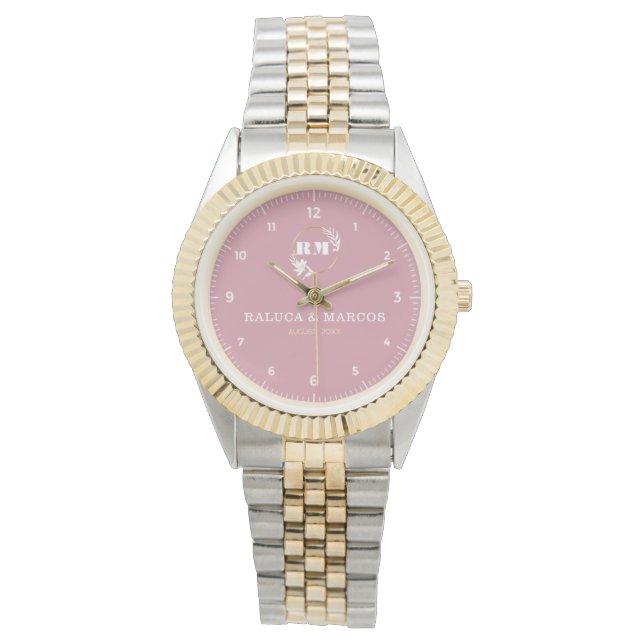 Rose Gold Personalized Elegant Custom Pink Dial fo Watch (Front)