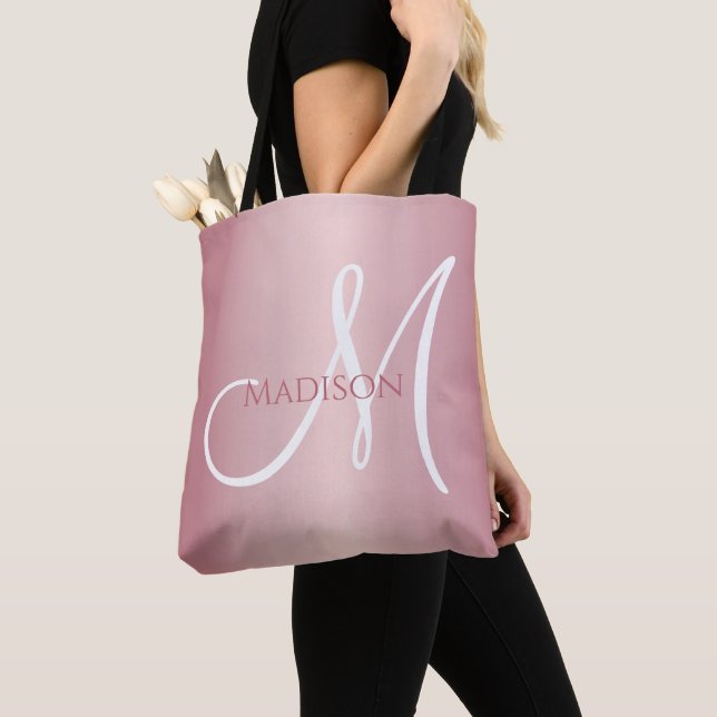 Rose Gold Personalized Monogram  Tote Bag (Close Up)