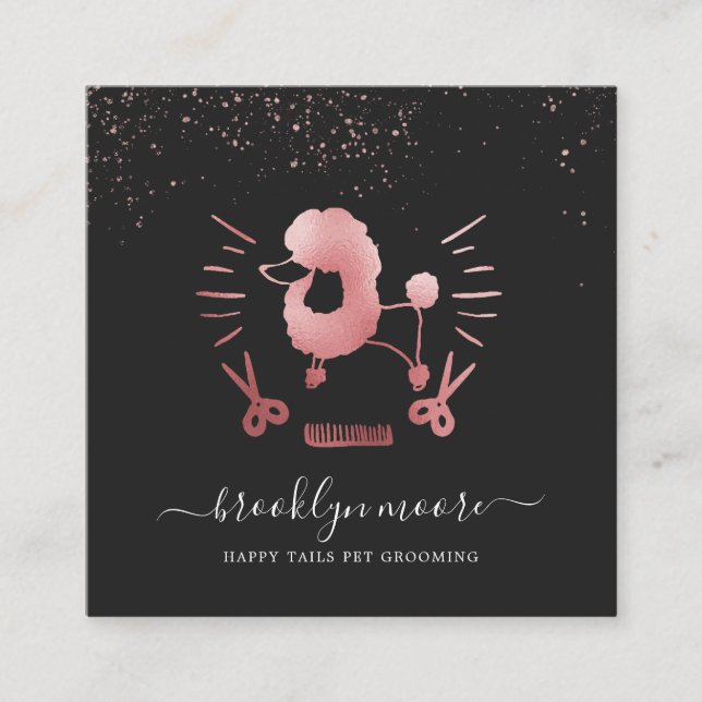 Rose Gold Pet Grooming Logo | Square Business Square Business Card (Front)