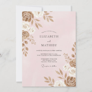 Rose Gold Petal Wedding Invitation