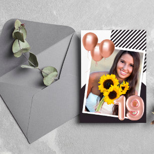 Rose Gold Photo 19th Birthday Party  Invitation