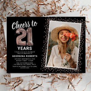 Rose Gold Photo 21st Birthday Invitation