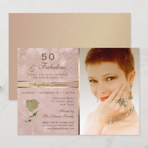 Rose Gold Photo 50th Birthday Invitation