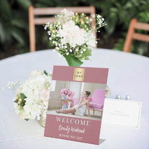 Rose gold photo business logo seminar welcome pedestal sign