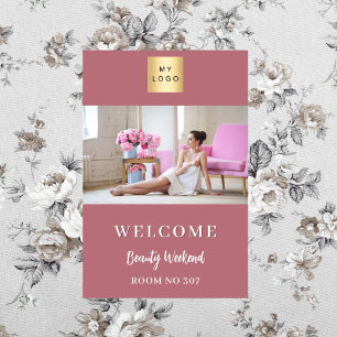 Rose gold photo business logo seminar welcome poster