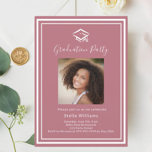 Rose gold photo cap Graduation Party Invitation