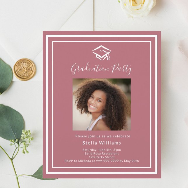 Rose gold photo cap Graduation Party invitation (Creator Uploaded)