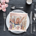 Rose gold photo collage birthday party napkin<br><div class="desc">Create your own unique photo collage. Use four,  4 of your favourite photos. Personalise and add a name,  age,  date. Rose gold gradient background.</div>