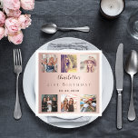 Rose gold photo collage birthday party napkin<br><div class="desc">For a woman's 21st (or any age) birthday, celebrating her life with a collage of 6 of your high quality photos of her, her friends, family, interest or pets. Personalise and add her name, age 21. A rose gold gradient background. Her name is written with a modern hand lettered style...</div>