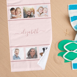 Rose gold photo collage monogram script hand towel