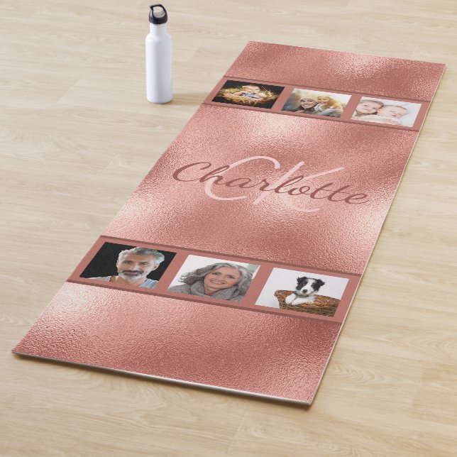 Rose gold photo collage monogram yoga mat (In Situ)