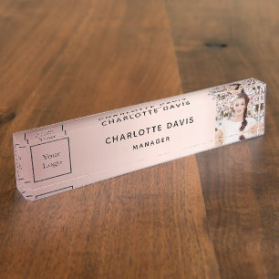 Rose gold photo elegant business logo nameplate