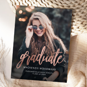 Rose Gold Photo Graduation Announcement Postcard