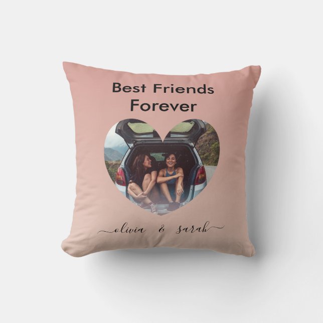 Rose Gold Photo Heart Best Friends Forever Cushion (Front)