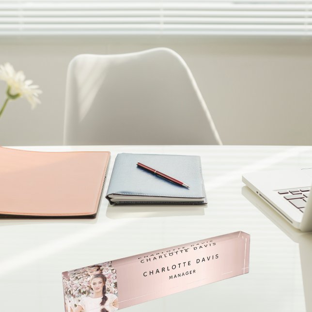 Rose gold photo monogram modern elegant nameplate (Creator Uploaded)