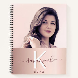 Rose gold photo monogram notebook