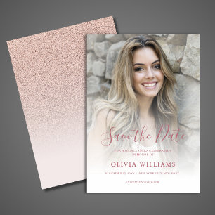 Rose Gold Photo Overlay Quinceañera Save the Date