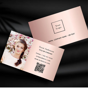 Rose gold photo QR code elegant female Business Card