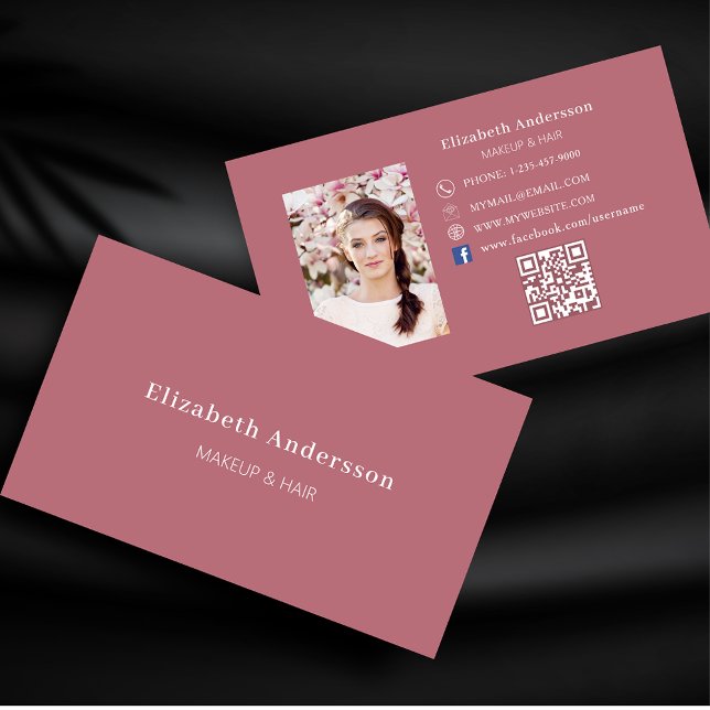 Rose gold photo qr code Facebook icon Business Card (Creator Uploaded)