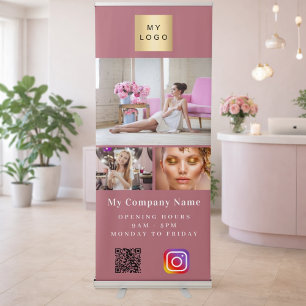 Rose gold photo QR code Instagram business logo Retractable Banner