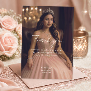 Rose Gold Photo Quinceañera Celebration Thank You Card