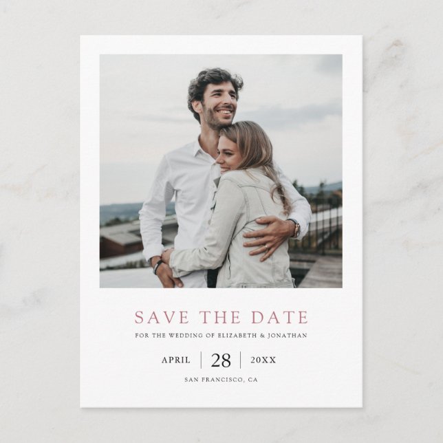 Rose Gold Photo Save the Date Wedding Invitation Postcard (Front)