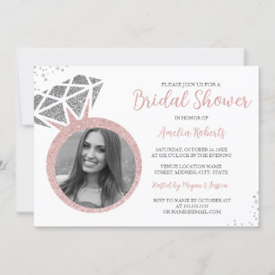 Rose Gold Photo Sparkle Ring Bridal Shower Invitation