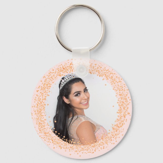 Rose gold photo sparkles girl key ring (Front)