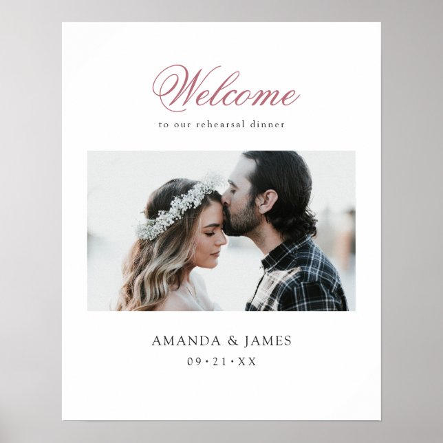 Rose Gold Photo Wedding Rehearsal Dinner Welcome Poster (Front)