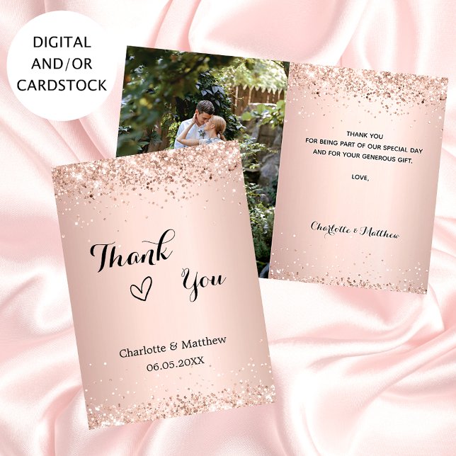 Rose gold photo wedding thank you card (Creator Uploaded)