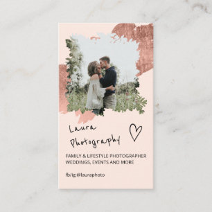 Rose gold photographer floral 2 photo collage business card