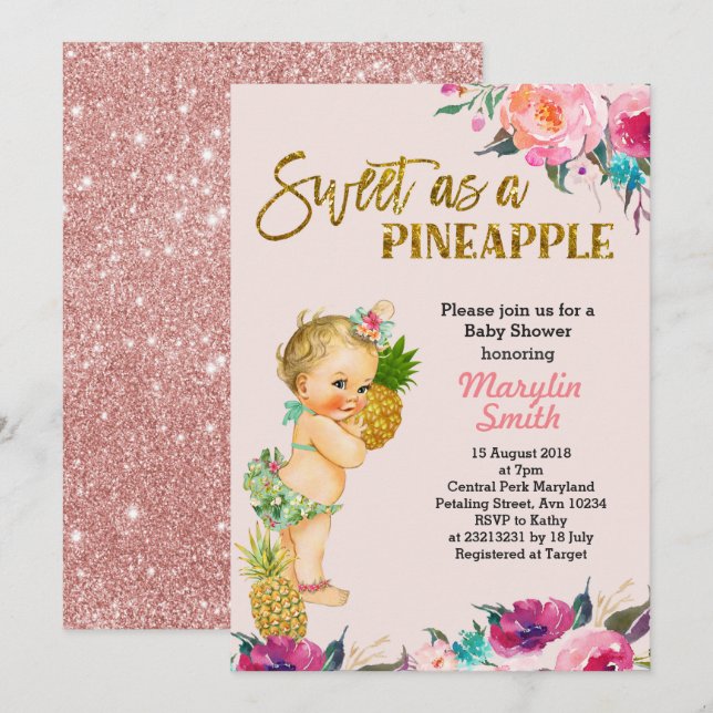 Rose Gold Pineapple Baby Shower Invitation (Front/Back)