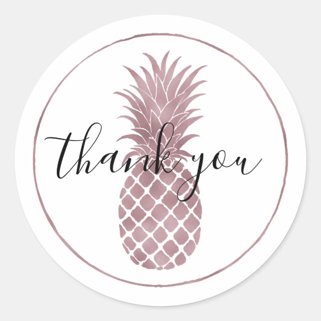 Rose Gold Pineapple Classic Round Sticker (Front)