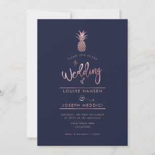 Rose Gold Pineapple+DIY Blue Wedding Invitations